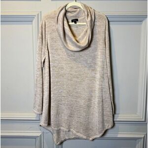 Cupio Woman Cowl Neck Pullover Sweater Beige Gold Metallic Knit Plus 3X